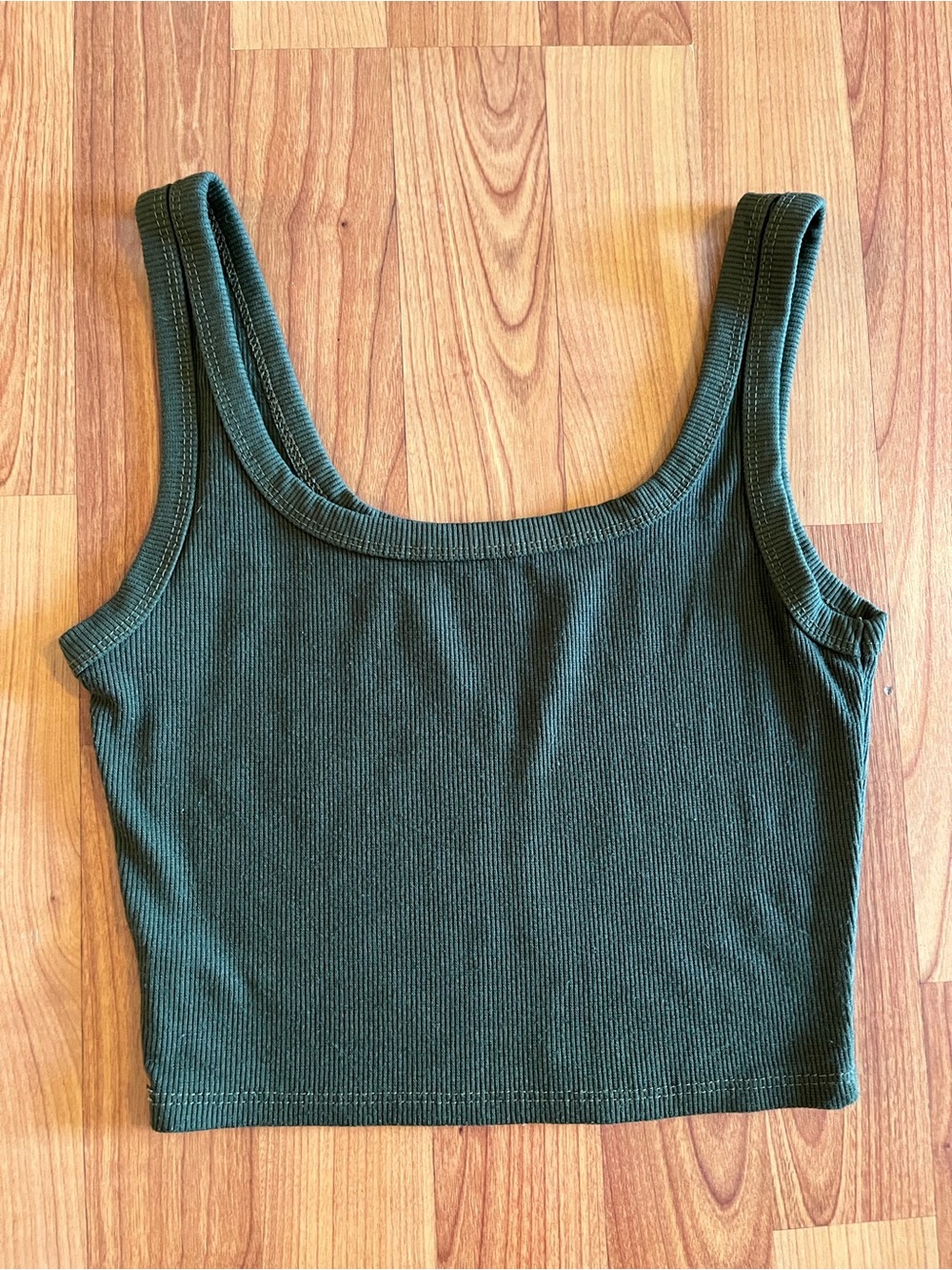 Ribbed Crop Tank Top - Dark Olive Green